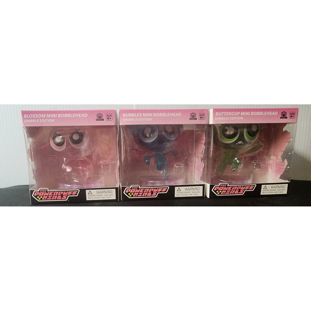 CultureFly Powerpuff Girls Blossom Buttercup Bubbles Glitter Bobble Head Figures